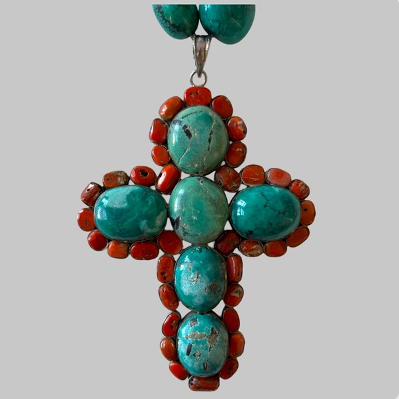 Sterling Silver Native American Large Vintage Necklace With Cross - Picture 3 of 9